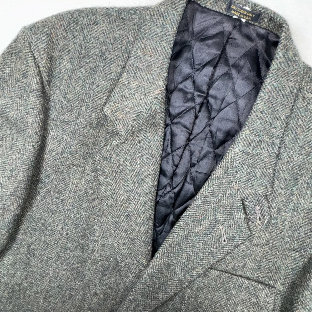 LL‎ Bean Blazer Mens Large Regular Green Wool Herringbone Thinsulate USA Made